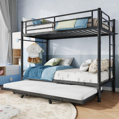Triple Bunk Bed with Trundle – Twin Over Twin Metal Frame for Kids & Teens