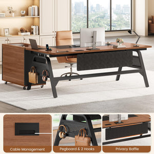 L-Shaped Desk with File Cabinet & Power Outlets