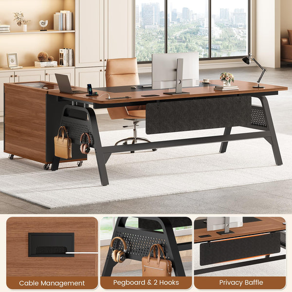 L-Shaped Desk with File Cabinet & Power Outlets