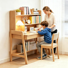 Kids Adjustable Study Desk with Bookshelf and Drawers