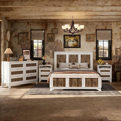 4-Piece Queen Bedroom Set – Farmhouse Platform Bed with Storage