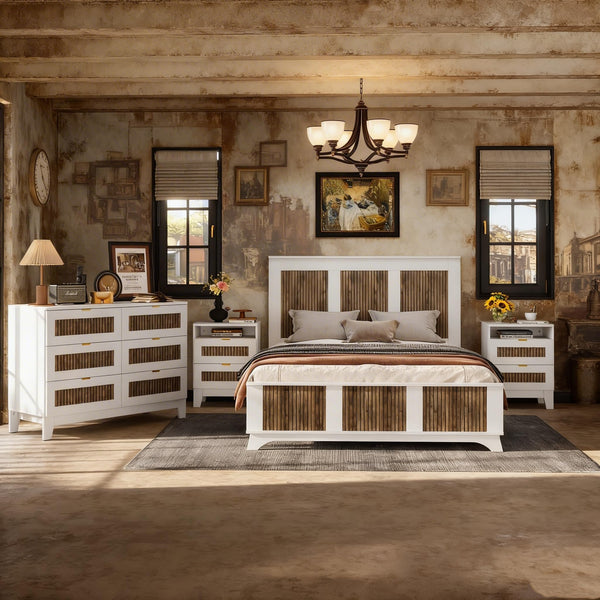 4-Piece Queen Bedroom Set – Farmhouse Platform Bed with Storage