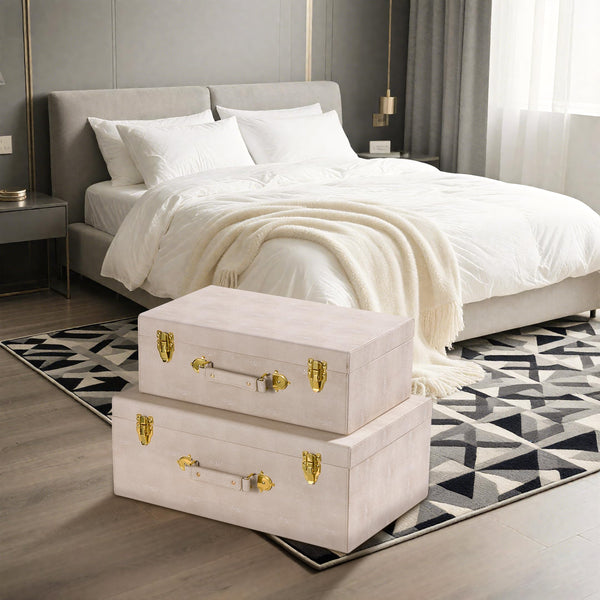 Decorative Storage Trunks Set of 2 – Faux Leather with Handle