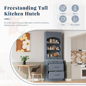 Freestanding Kitchen Hutch with Faux Marble Top, Set of 2