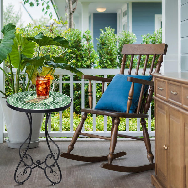 Outdoor Mosaic Side Table - Ceramic Tile Top Metal Frame Patio Accent Table