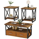 3 Piece Coffee Table Set with Fabric Drawers and Storage Shelves