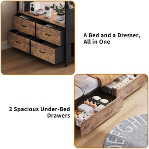Twin Over Twin Bunk Bed with Storage Drawers, LED Lights & Charging Station