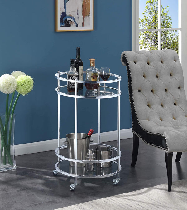 2-Tier Round Glass Bar Cart with Wheels