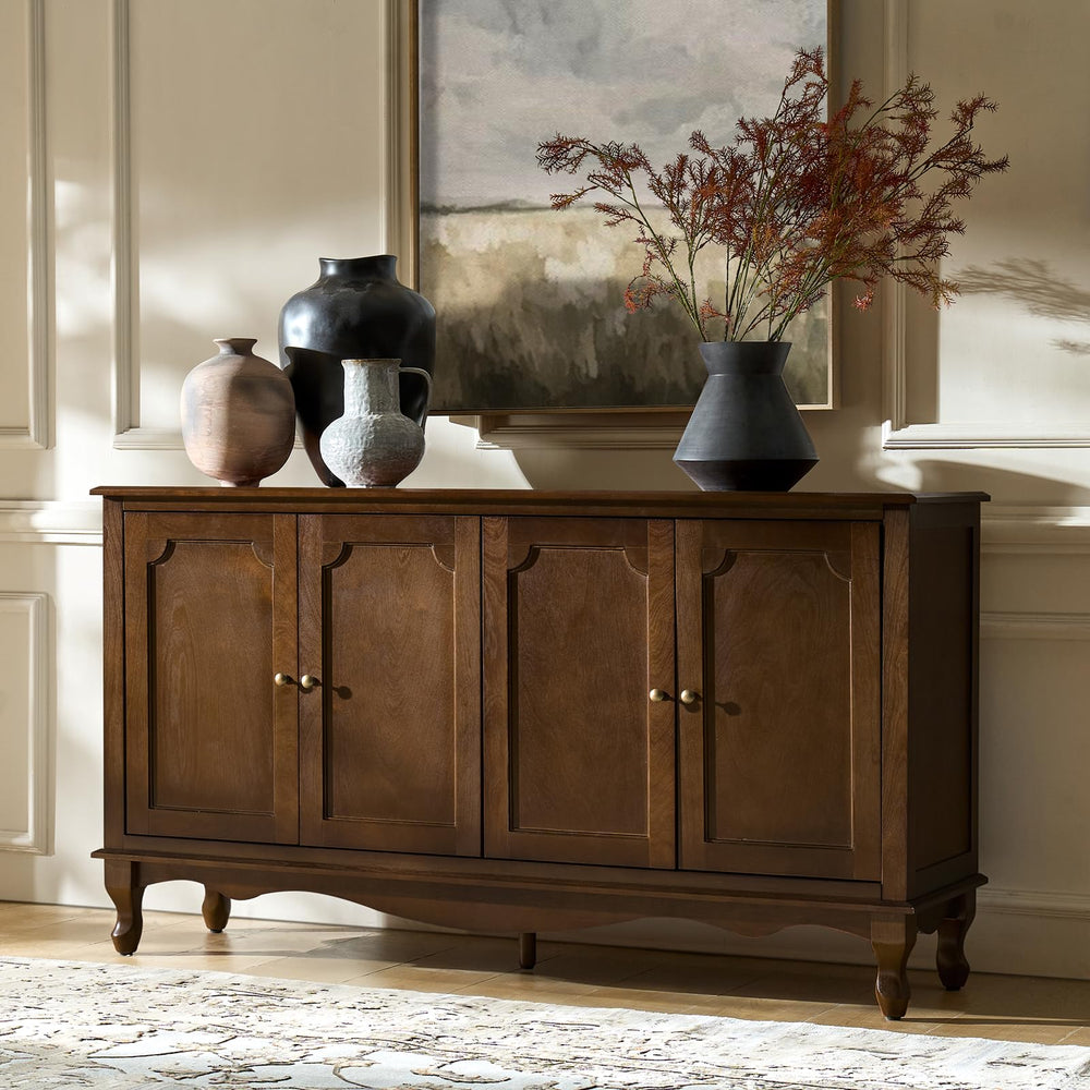 58" Farmhouse Buffet Cabinet Sideboard with 4 Doors and Adjustable Shelves
