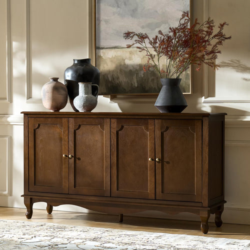 58" Farmhouse Buffet Cabinet Sideboard with 4 Doors and Adjustable Shelves