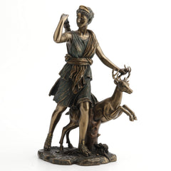 Artemis Greek Goddess Statue with Deer – Cold Cast Bronze Resin, 11 Inch