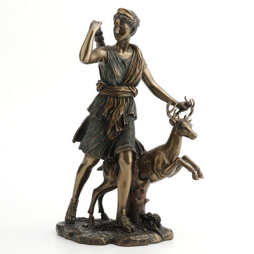 Artemis Greek Goddess Statue with Deer – Cold Cast Bronze Resin, 11 Inch