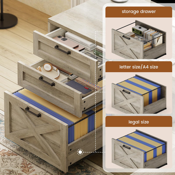 L-Shaped Desk with Hutch, Drawers, Storage Shelves & LED Lights – Grey