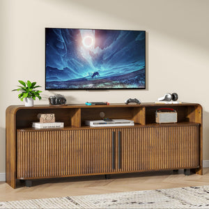 Fluted TV Stand with Sliding Doors & Adjustable Shelves