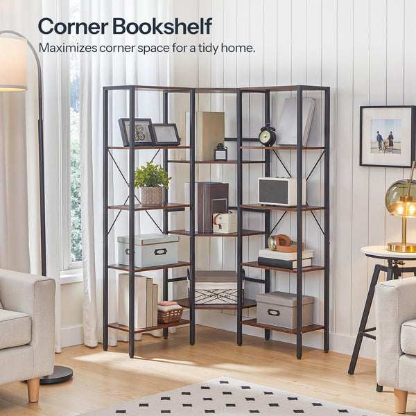 L-Shaped Corner Bookshelf 5-Tier with 14 Open Shelves