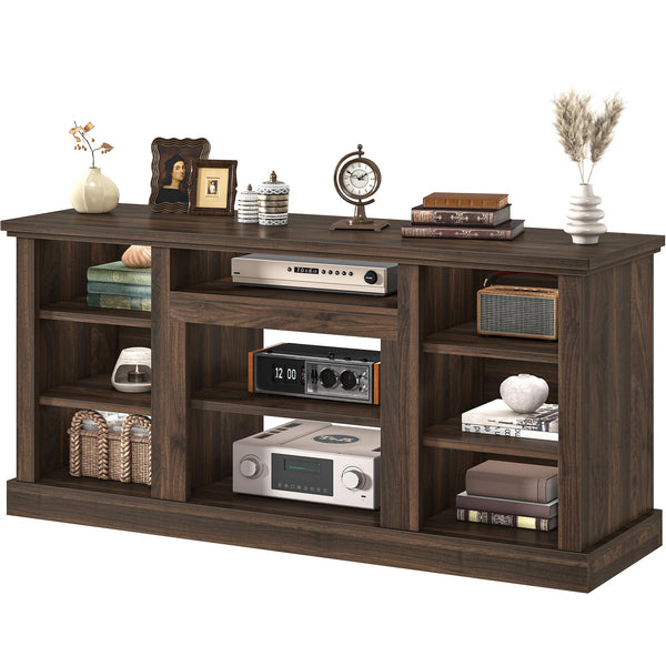 YITAHOME Farmhouse TV Stand for 75/80 Inch TVs, Entertainment Center with Adjustable Shelf & Open Storage, TV Console Table with Cord Management for Living Room, Bedroom (Walnut)