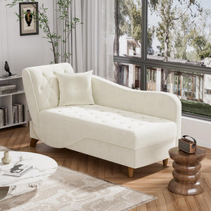 Velvet Chaise Lounge Chair with Storage & Adjustable Backrest