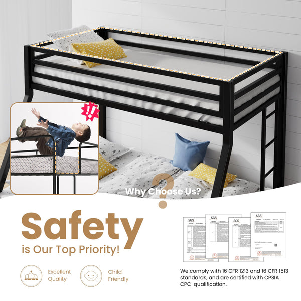 Twin Over Full Metal Bunk Bed with Ladder and Guardrail