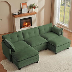 U-Shaped Modular Sectional Sofa with 2 Ottomans – 111.5" Corduroy Cloud Couch