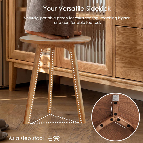 Solid Oak Round Side Table & Nightstand