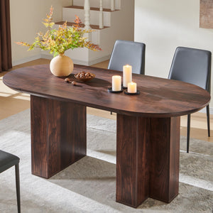 63" Oval Dining Table for 4-6 | Wood-Grain Top, T-Base, Dark Walnut