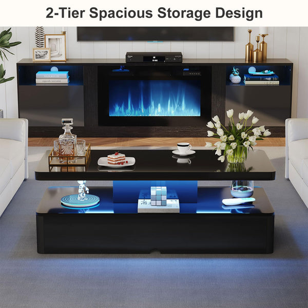 LED Coffee Table with 2-Tier Storage