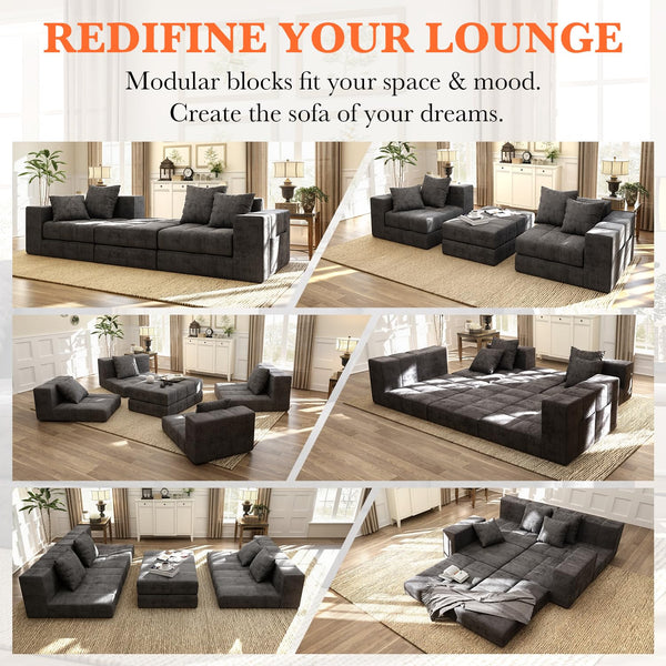 Modular Sectional Sofa with Removable Washable Cover – Dark Grey
