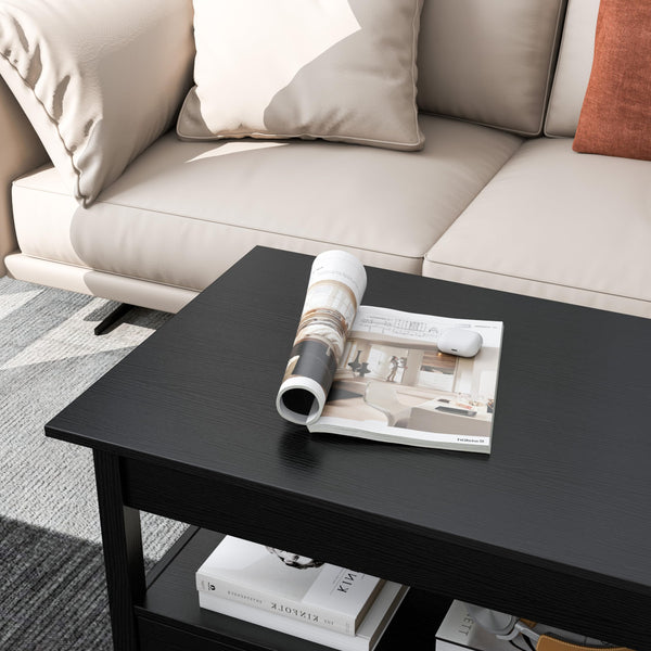Lift Top Coffee Table with 2 Drawers and Open Shelf