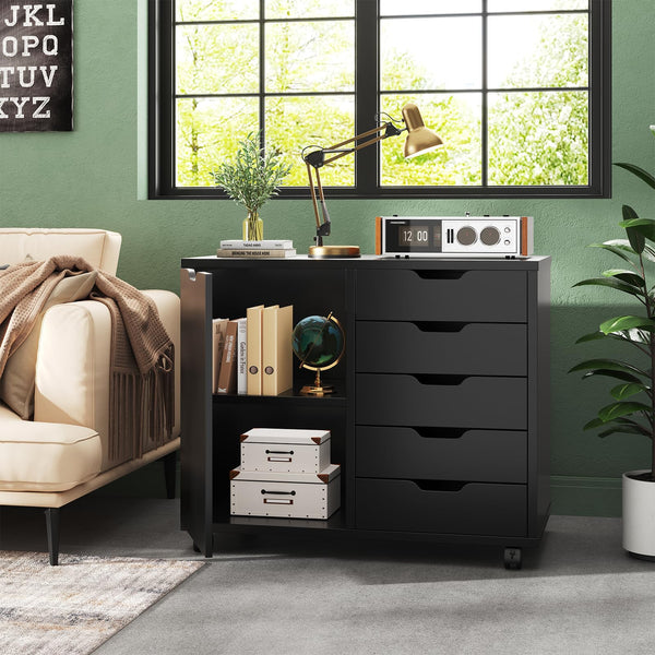 5-Drawer File Cabinet with Wheels & Printer Stand
