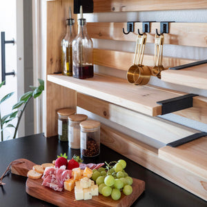 Cedar Wood Buffet Hutch Serving Station with Wine Rack & Steel Countertop