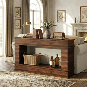 63-Inch Farmhouse Console Table with Open Shelves