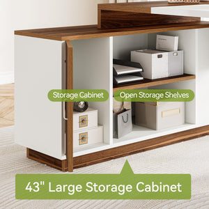 L-Shaped Executive Desk with Storage Cabinet