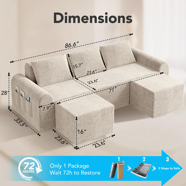 Modular L-Shaped Sofa Bed with Ottoman