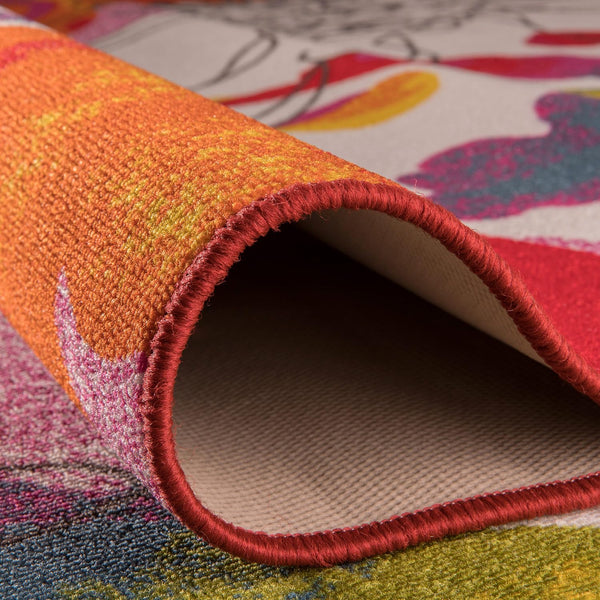 Nylon Area Rug 5'3" x 7'3" Rectangular – Floral Loop Pile, Non-Slip Backing