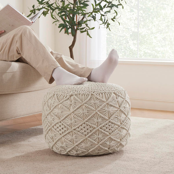Hand Knitted Cotton Macrame Pouf Ottoman