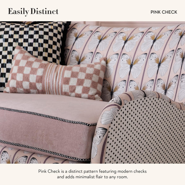 Lumbar Throw Pillow Decorative Polyester 11x20 Check Bow