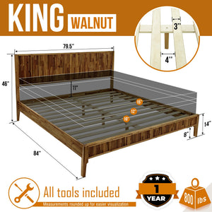Solid Wood Platform Bed Frame with Headboard