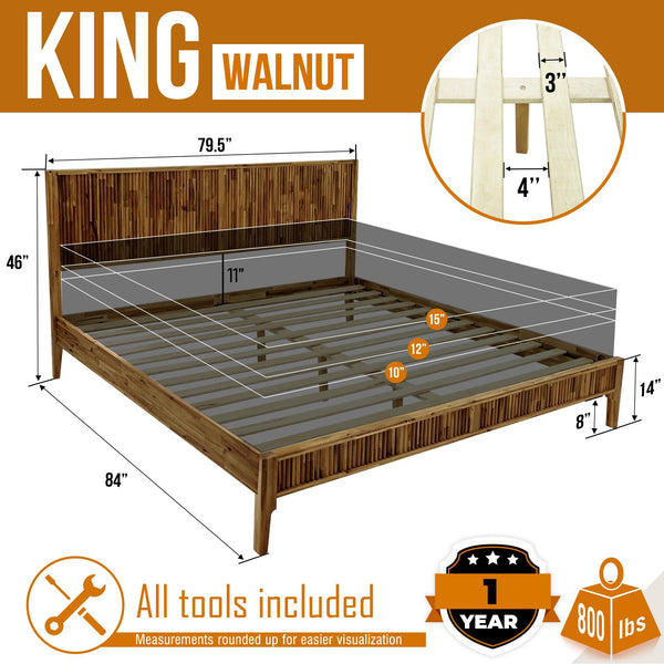 Solid Wood Platform Bed Frame with Headboard