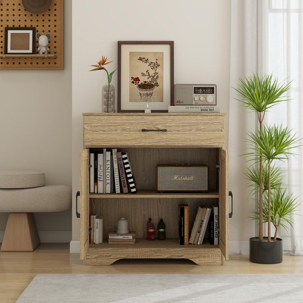 Wooden Cabinet with Drawer and 2-Door Storage