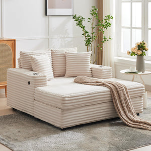 Oversized Chaise Lounge Chair with Sofa Bed & Charging Ports