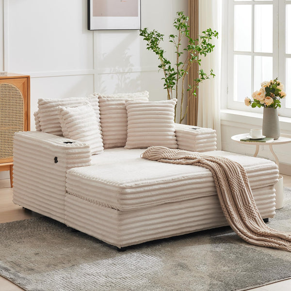 Oversized Chaise Lounge Chair with Sofa Bed & Charging Ports