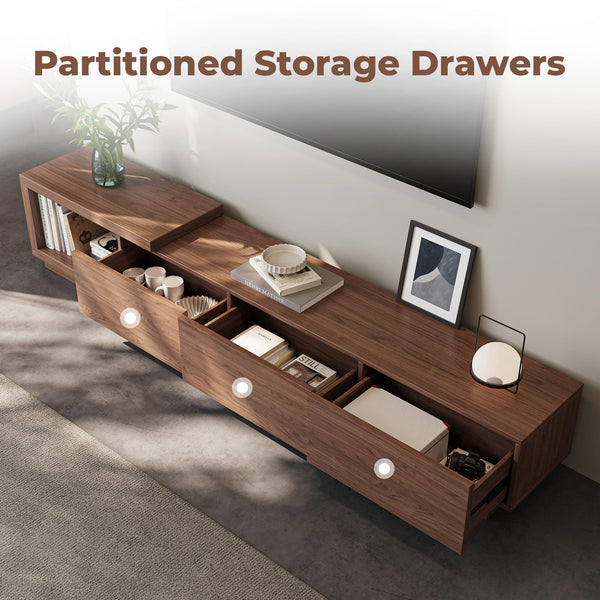 Extendable TV Stand for 65-100 Inch TVs – Walnut Entertainment Console with Drawers