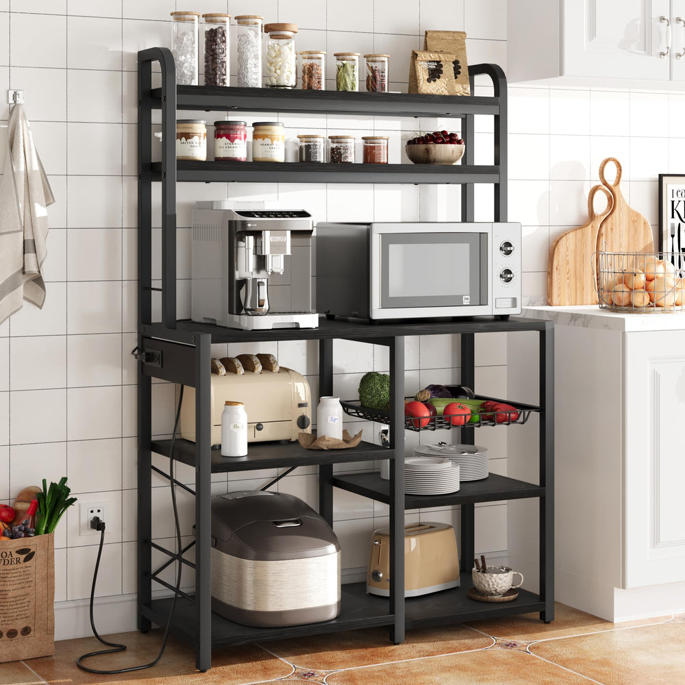 5-Tier Baker's Rack with Wire Basket & Built-In Power Outlets