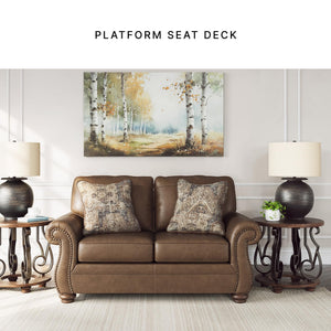 Rustic Faux Leather Loveseat with Nailhead Trim & Throw Pillows