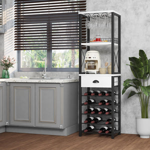 4-Tier Freestanding Wine Rack with Bar Cabinet & Glass Holder
