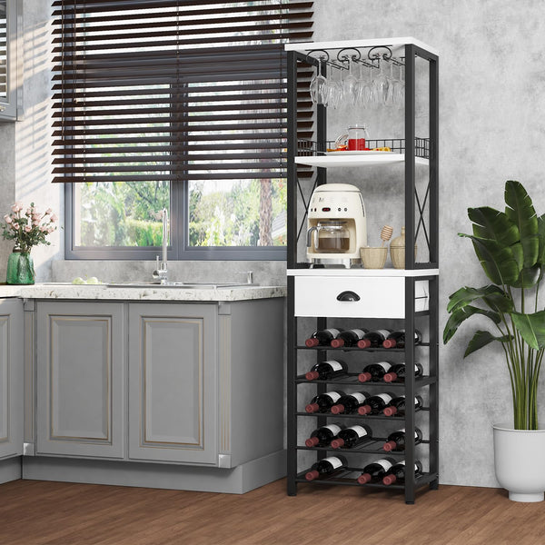 4-Tier Freestanding Wine Rack with Bar Cabinet & Glass Holder