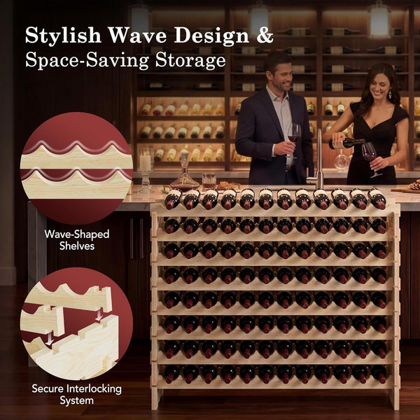 Wooden Wine Rack Freestanding Stackable – 72 or 96 Bottle