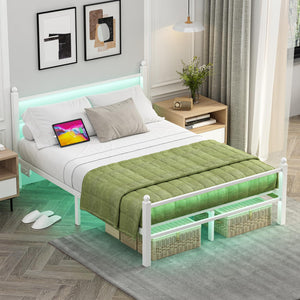 Full Size Bed Frame with LED Lights & Charging Station