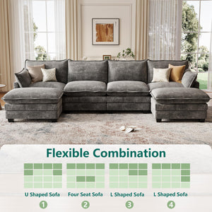 Modular U-Shaped Sectional Sofa with Movable Ottoman