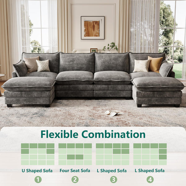 Modular U-Shaped Sectional Sofa with Movable Ottoman